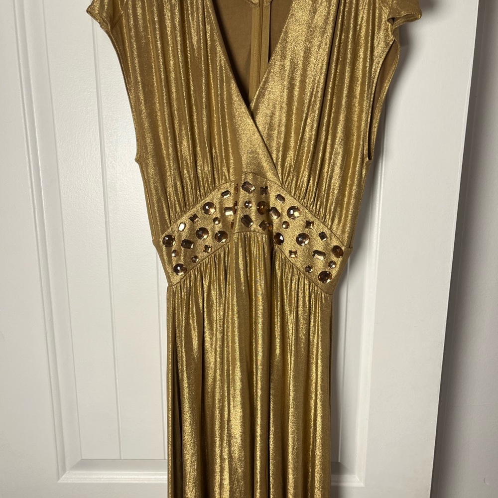 Newport News Gold Midi Dress with Embellishments